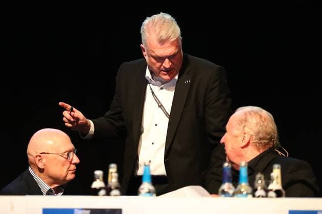 11.10.2025, xmohx, Fussball 3.Liga, 1.FC Saarbruecken - Mitgliederversammlung 2025 v.l. Horst Hinschberger Christian Seiffert Präsident Hartmut Ostermann (1.FC Saarbruecken) (DFL DFB REGULATIONS PROHIBIT ANY USE OF PHOTOGRAPHS as IMAGE SEQUENCES and or QUASI-VIDEO) Saarbruecken