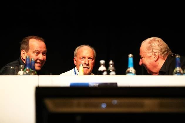 11.10.2025, xmohx, Fussball 3.Liga, 1.FC Saarbruecken - Mitgliederversammlung 2025 v.l. Klaus Meiser 1. Vorstizender Jörg Alt und Präsident Hartmut Ostermann (1.FC Saarbruecken) (DFL DFB REGULATIONS PROHIBIT ANY USE OF PHOTOGRAPHS as IMAGE SEQUENCES and or QUASI-VIDEO) Saarbruecken