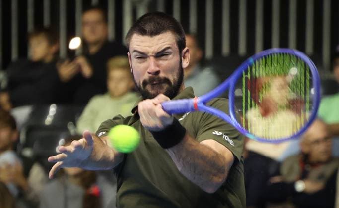 Jurij Rodionov pictured in action during the European Open ATP, Tennis Herren tennis tournament in Brussels, on Sunday 12 October 2025. This year s edition of the tournament is taking place from 12 to 19 October 2025. VIRGINIExLEFOUR  x136589663x