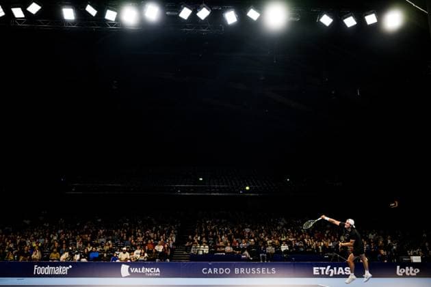 Belgian Alessio Basile pictured in action during the European Open ATP, Tennis Herren tennis tournament in Brussels, on Sunday 12 October 2025. This year s edition of the tournament is taking place from 12 to 19 October 2025. JASPERxJACOBS  x136591245x