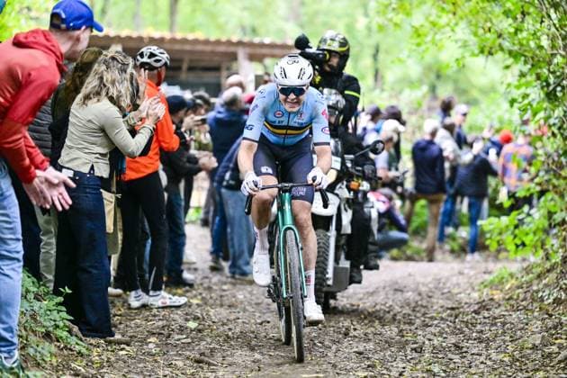 Belgian Florian Vermeersch pictured in action during the men elite race at the UCI World Gravel Championships, Sunday 12 October 2025, in Maastricht, The Netherlands. DIRKxWAEM  x136600996x