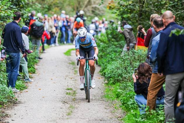 2025 UCI Gravel World Championships Picture by Alex Whitehead SWpix.com - 12 10 2025 - Cycling - 2025 UCI Gravel World Championships, Zuid-Limburg, Netherlands - Men Elite Race - Florian Vermeersch (Belgium)  Copyright: xAlexxWhitehead Swpix.Comx