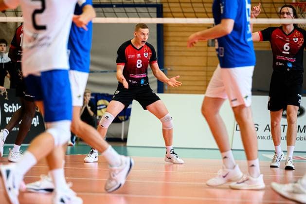 Ludwigsburg: DVV Pokal - 25 26 - MTV Ludwigsburg - ASV Dachau Tomi Saarinen (Ludwigsburg) Jubel Freude Emotion Ludwigsburg Innenstadtsporthalle Baden-Württemberg Deutschland