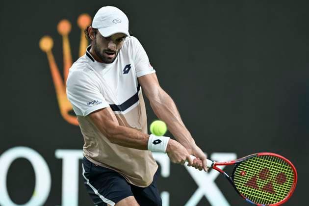 (251012) -- SHANGHAI, Oct. 12, 2025 -- Valentin Vacherot hits a return during the men s singles final between Arthur Rinderknech of France and Valentin Vacherot of Monaco at the ATP, Tennis Herren World Tour Shanghai Masters tennis tournament in Shanghai, east China, Oct. 12, 2025. ) (SP)CHINA-SHANGHAI-TENNIS-ATP TOUR-SHANGHAI MASTERS-MEN S SINGLES (CN) ChenxHaoming 