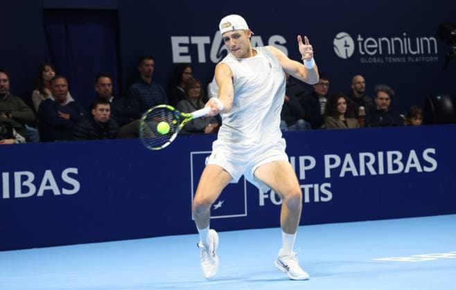 Belgian Tibo Colson pictured in action during the European Open ATP, Tennis Herren tennis tournament in Brussels, on Sunday 12 October 2025. This year s edition of the tournament is taking place from 12 to 19 October 2025. VIRGINIExLEFOUR  x136604275x