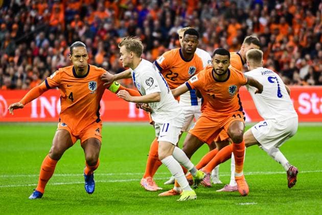 AMSTERDAM (l-r) Virgil van Dijk of the Netherlands, Santeri Vaananen of Finland, Denzel Dumfries of the Netherlands, Cody Gakpo of the Netherlands, Oliver Antman of Finland at the Johan Cruijff ArenA during the Dutch national team, Nationalteam s 2026 FIFA World Cup, WM, Weltmeisterschaft, Fussball qualifying match against Finland. ANP OLAF KRAAK FIFA 2026 World Cup Qualifier 2025 2026 xVIxANPxSportx xxANPxIVx 539019474 originalFilename: 539019474.jpg
