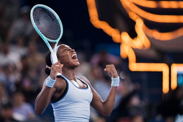 (251012) -- WUHAN, Oct. 12, 2025 -- Coco Gauff celebrates victory after the women s singles final between Jessica Pegula of the United States and Coco Gauff of the United States at the 2025 Wuhan Open tennis tournament in Wuhan, central China s Hubei Province, Oct. 12, 2025. ) (SP)CHINA-WUHAN-TENNIS-WUHAN OPEN-WOMEN S SINGLES (CN) WuxZhizun 