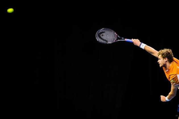 German Yannick Hanfmann pictured in action during the European Open ATP, Tennis Herren tennis tournament in Brussels, on Sunday 12 October 2025. This year s edition of the tournament is taking place from 12 to 19 October 2025. JASPERxJACOBS  x136612645x