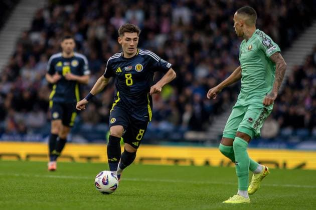 Scotland v Belarus 2026 FIFA World Cup, WM, Weltmeisterschaft, Fussball Qualifier 12 10 2025. Group C Billy Gilmour of Scotland during the 2026 FIFA World Cup Qualifier, Scotland vs Belarus, The National Stadium, Hampden Park, Glasgow, Scotland, 12 10 2025. Hampden Park The National Stadium Glasgow Scotland Editorial use only , Copyright: xColinxPoultneyx PSI-23023-0005