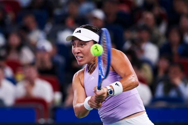WUHAN, CHINA - OCTOBER 12: Jessica Pegula of the United States competes in the Women s Singles Final match against Coco Gauff of the United States on day 9 of 2025 Wuhan Open at Optics Valley International Tennis Center on October 12, 2025 in Wuhan, Hubei Province of China.  Copyright: xVCGx 111596754837