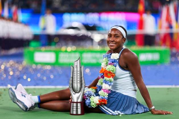 WUHAN, CHINA - OCTOBER 12: Champion Coco Gauff of the United States poses with the trophy at the award ceremony after winning the Women s Singles Final match against Jessica Pegula of the United States on day 9 of 2025 Wuhan Open at Optics Valley International Tennis Center on October 12, 2025 in Wuhan, Hubei Province of China.  Copyright: xVCGx 111596765146
