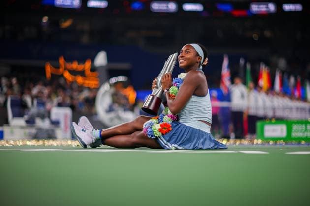 WUHAN, CHINA - OCTOBER 12: Champion Coco Gauff of the United States poses with the trophy at the award ceremony after winning the Women s Singles Final match against Jessica Pegula of the United States on day 9 of 2025 Wuhan Open at Optics Valley International Tennis Center on October 12, 2025 in Wuhan, Hubei Province of China.  Copyright: xVCGx 111596765181