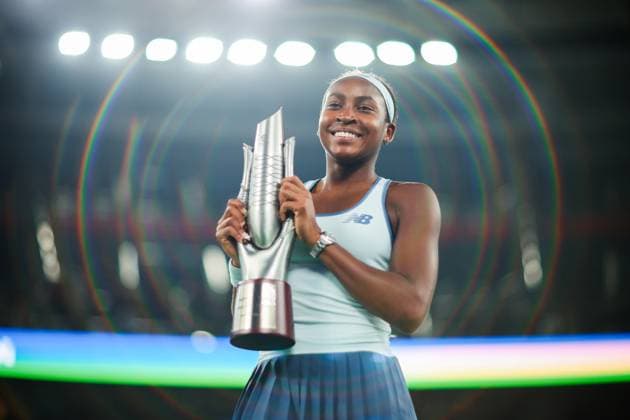 WUHAN, CHINA - OCTOBER 12: Champion Coco Gauff of the United States poses with the trophy at the award ceremony after winning the Women s Singles Final match against Jessica Pegula of the United States on day 9 of 2025 Wuhan Open at Optics Valley International Tennis Center on October 12, 2025 in Wuhan, Hubei Province of China.  Copyright: xVCGx 111596765191