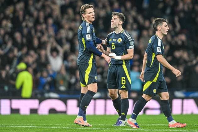 Scotland v Belarus 2026 FIFA World Cup, WM, Weltmeisterschaft, Fussball Qualifiers Scott McTominay of Scotland celebrates his goal with Kieran Tierney during the 2026 FIFA World Cup Qualifiers Group C match at Hampden Park, Glasgow UK Newspapers OUT Copyright: xJamiexJohnstonx FIL-22350-0223