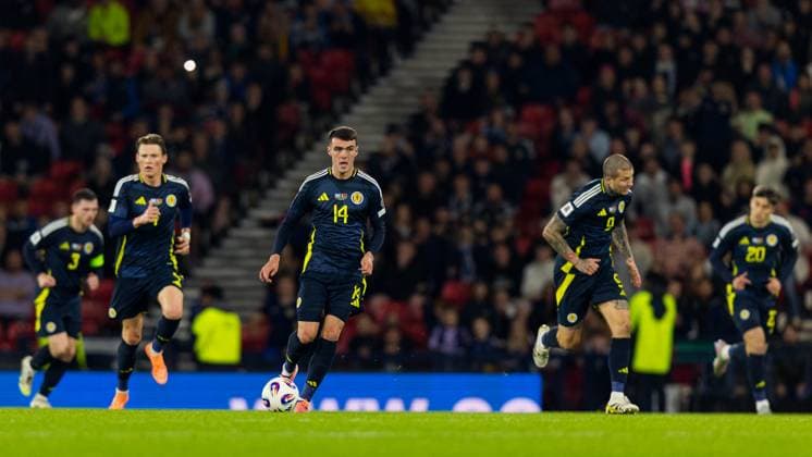 Scotland v Belarus 2026 FIFA World Cup, WM, Weltmeisterschaft, Fussball Qualifier 12 10 2025. Group C Lennon Miller (14 - Scotland) makes an apperance from the bench during the 2026 FIFA World Cup Qualifier match between Scotland and Belarus at Hampden Park, Glasgow, United Kingdom on 12 October 2025. Editorial use only , Copyright: xRaymondxDaviesx PSI-23024-0060
