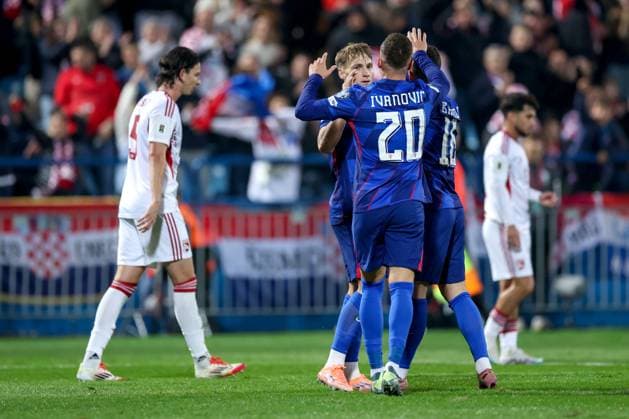 Croatia v Gibraltar - FIFA World Cup, WM, Weltmeisterschaft, Fussball 2026 Qualifier VARAZDIN, CROATIA - OCTOBER 12: Toni Fruk, Franjo Ivanovic and Martin Baturina of Croatia celebrates after Toni Fruk scores a goal for 1:0 during the FIFA World Cup 2026 qualifier match between Croatia and Gibraltar at Football Stadium Varteks on October 12, 2025 in Varazdin, Croatia.  MatijaxHabljak PIXSELL
