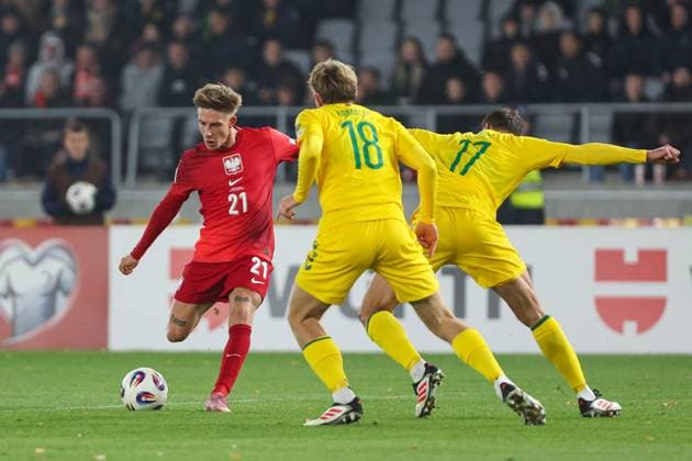 12.10.2025 Kowno. Pilka nozna. Eliminacje Mistrzostw Swiata 2026 mecz : Litwa - Polska --- Football. FIFA World Cup, WM, Weltmeisterschaft, Fussball eliminations match : Lithuania - Poland Nz Michal Skoras Fot. Igor Jakubowski Arena Akcji NEWSPIX.PL --- newspix.pl POLAND OUT! 