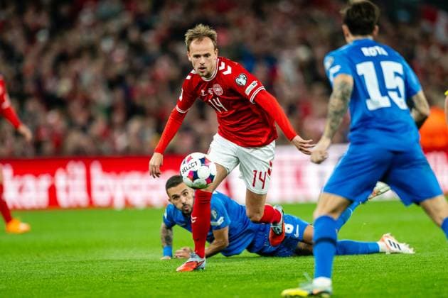 Denmark v Greece, UEFA World Cup qualifier, Copenhagen, Denmark Copenhagen, Denmark. 12th, October 2025. Mikkel Damsgaard (14) of Denmark seen during the UEFA world cup qualifier between Denmark and Greece at Parken in Copenhagen. Denmark, Copenhagen  Copyright: xGonzalesxPhoto TobiasxJorgensenx