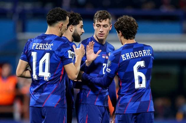 Croatia v Gibraltar - FIFA World Cup, WM, Weltmeisterschaft, Fussball 2026 Qualifier VARAZDIN, CROATIA - OCTOBER 12: Ivan Perisic, Josko Gvardiol, Luka Sucic and Domagoj Bradaric of Croatia celebrates after Luka Sucic scores a goal for 2:0 during the FIFA World Cup 2026 qualifier match between Croatia and Gibraltar at Football Stadium Varteks on October 12, 2025 in Varazdin, Croatia.  MatijaxHabljak PIXSELL