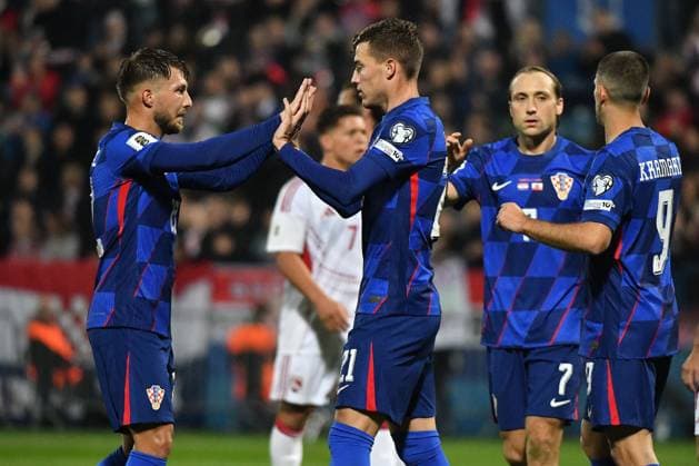 Croatia v Gibraltar - FIFA World Cup, WM, Weltmeisterschaft, Fussball 2026 Qualifier VARAZDIN, CROATIA - OCTOBER 12: Marco Pasalic, Luka Sucic, Lovro Majer and Andrej Kramaric of Croatia celebrates after Luka Sucic scores a goal for 2:0 during the FIFA World Cup 2026 qualifier match between Croatia and Gibraltar at Football Stadium Varteks on October 12, 2025 in Varazdin, Croatia.  VjeranxZganecxRogulja PIXSELL