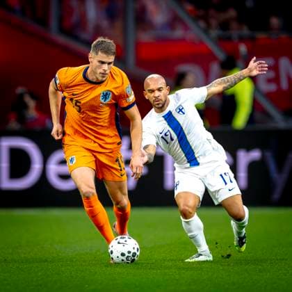 Netherlands defender Micky van de Ven, Finland defender Nikolai Alho during the match Netherlands vs Finland at the Johan Cruijff ArenA for the European Qualifiers Group G season 2025-2026 in AMSTERDAM, Netherlands on 12 oktober 2025, (photo by Marcel van Dorst EYE4images DeFodi Images) Netherlands defender Micky van de Ven, Finland defender Nikolai Alho during the match Netherlands vs Finland at the Johan Cruijff ArenA for the European Qualifiers Group G season 2025 2026 in AMSTERDAM, Netherlands on 12 oktober 2025, photo by Marcel van Dorst EYE4images DeFodi Images