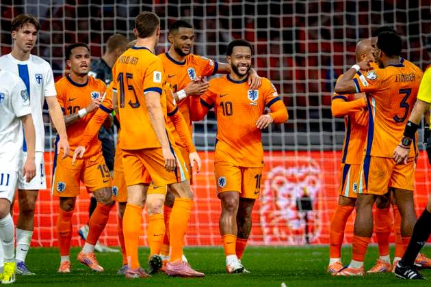 Netherlands forwarder Memphis Depay celebrating the goal during the match Netherlands vs Finland at the Johan Cruijff ArenA for the European Qualifiers Group G season 2025-2026 in AMSTERDAM, Netherlands on 12 oktober 2025, (photo by Marcel van Dorst EYE4images DeFodi Images) Netherlands forwarder Memphis Depay celebrating the goal during the match Netherlands vs Finland at the Johan Cruijff ArenA for the European Qualifiers Group G season 2025 2026 in AMSTERDAM, Netherlands on 12 oktober 2025, photo by Marcel van Dorst EYE4images DeFodi Images