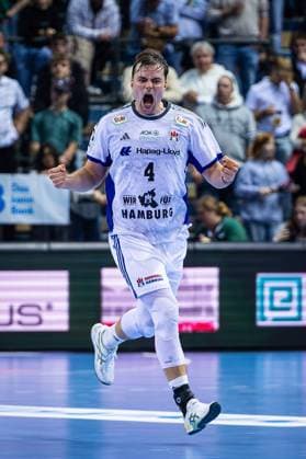 12.10.2025, xovx, Handball Daikin Handball Bundesliga, HSG Wetzlar - HSV Hamburg Jubel bei Andreas Magaard (HSV Hamburg) Wetzlar Buderus-Arena Hessen Deutschland (DE)