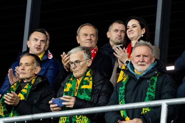 World Cup 2026 European qualifiers: Lithuania vs Poland Adam Szlapka, Donald Tusk, Inga Ruginiene during World Cup 2026 European qualifiers: Lithuania vs Poland match in Kaunas, Lithuania on October 12, 2025 Kaunas Lithuania  Copyright: xFotoxOlimpikx originalFilename:jastrzebowski-worldcup251012_npfuc.jpg