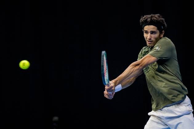 French Pierre-Hugues Herbert pictured in action during the European Open ATP, Tennis Herren tennis tournament in Brussels, on Monday 13 October 2025. This year s edition of the tournament is taking place from 12 to 19 October 2025. JASPERxJACOBS  x136668977x