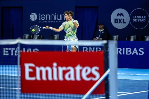 Belgian Gilles-Arnaud Bailly pictured in action during the European Open ATP, Tennis Herren tennis tournament in Brussels, on Monday 13 October 2025. This year s edition of the tournament is taking place from 12 to 19 October 2025. DAVIDxPINTENS  x136675583x