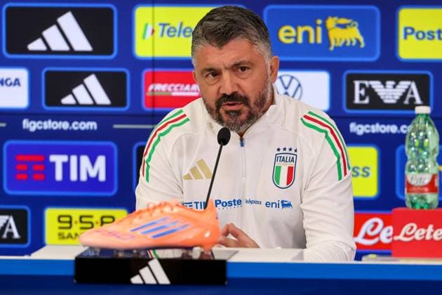 October 13, 2025, Udine: Head coach of Italy Gennaro Gattuso during the Italy press conference, PK, Pressekonferenz prior the 2026 FIFA World Cup, WM, Weltmeisterschaft, Fussball European Qualifiers soccer match between Italy and Israel at Bluenergy Stadium - Stadio Friuli in Udine, Italy, 13 October 2025. ANSA . Soccer: 2026 FIFA World Cup European Qualifiers Italy Vs Israel  - ZUMAa110 20251013_zaf_a110_005 Copyright: xGiannixStrizzolox