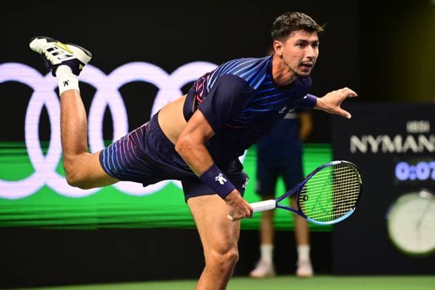 STOCKHOLM, SWEDEN 20251013 Alexei Popyrin, Australia, in his match against Sebastian Korda, USA, during the BNP Paribas Nordic Open tennis tournament at the Royal Swedish Tennis Hall. STOCKHOLM SWEDEN x10030x
