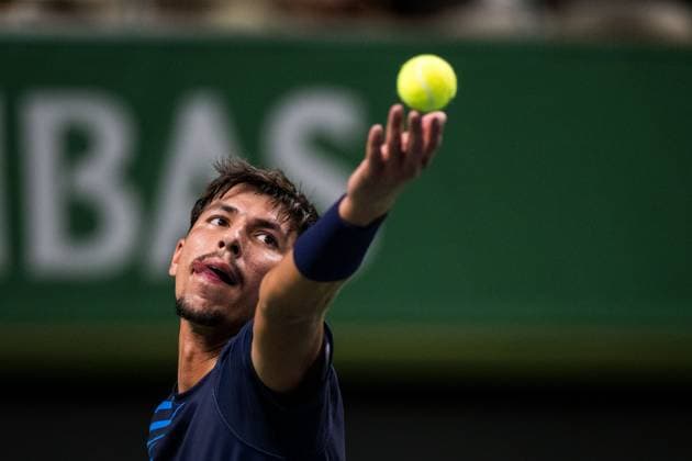 251013 Alexei Popyrin of Australia competes in a men s singles tennis match during day 1 of the ATP, Tennis Herren 250 Nordic Open on October 13, 2025 in Stockholm. Photo: Emma Wallskog BILDBYRAN COP 320 EW0577 tennis nordic open nordic open 2024 bbeng Copyright: EMMAxWALLSKOG BB251013EW030