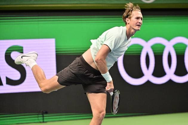 STOCKHOLM, SVERIGE 20251013 Alexei Popyrin, Australien, mot Sebastian Korda, USA, under tennisturneringen BNP Paribas Nordic Open i Kungliga tennishallen. STOCKHOLM SVERIGE x10030x