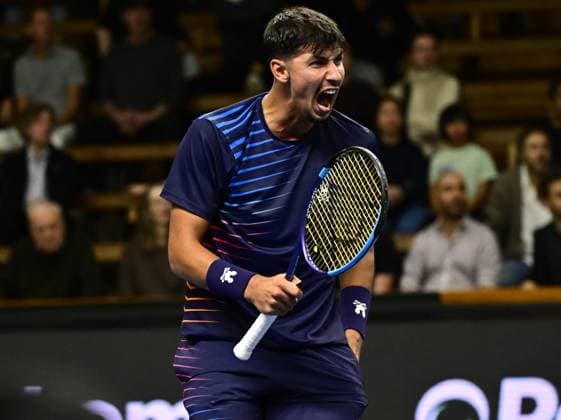 STOCKHOLM, SWEDEN 20251013 Alexei Popyrin, Australia, against Sebastian Korda, USA, during the BNP Paribas Nordic Open tennis tournament at the Royal Swedish Tennis Hall. STOCKHOLM SWEDEN x10030x
