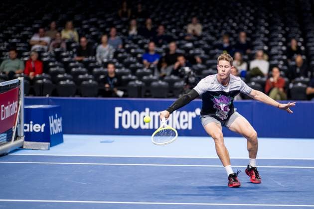 Uruguayan Ariel Behar pictured in action during the European Open ATP, Tennis Herren tennis tournament in Brussels, on Monday 13 October 2025. This year s edition of the tournament is taking place from 12 to 19 October 2025. JASPERxJACOBS  x136701551x