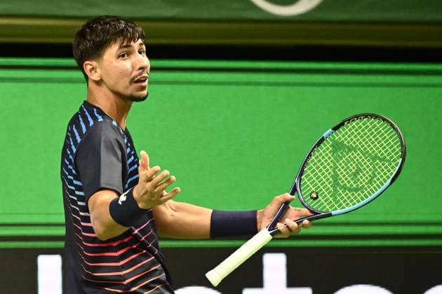 STOCKHOLM, SVERIGE 20251013 Alexei Popyrin, Australien, mot Sebastian Korda, USA, under tennisturneringen BNP Paribas Nordic Open i Kungliga tennishallen. STOCKHOLM SVERIGE x10030x