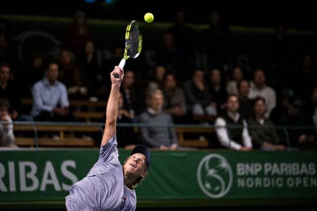 251013 Leo Borg of Sweden competes in a men s singles tennis match during day 1 of the ATP, Tennis Herren 250 Nordic Open on October 13, 2025 in Stockholm. Photo: Emma Wallskog BILDBYRAN COP 320 EW0577 tennis nordic open nordic open 2024 bbeng sverige sweden Copyright: EMMAxWALLSKOG BB251013EW041