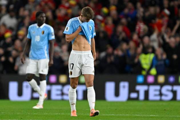 Wales v Belgium - FIFA World Cup, WM, Weltmeisterschaft, Fussball 2026 UEFA Qualifier CARDIFF, WALES - OCTOBER 13 : De Ketelaere Charles midfielder of Belgium looks dejected during the FIFA World Cup 2026 European Qualifier match between Wales and Belgium at the Cardiff City stadium on October 13, 2025 in Cardiff, Wales, 13 10 2025 Cardiff Wales  Copyright: xDhax