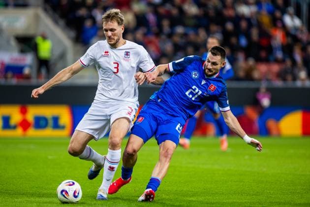 SLOVAKIA - LUXEMBOURG Matus Bero of Slovakia and Enes Mahmutovic of Luxembourg during European qualifier of World Cup 2026 football match between Slovakia and Luxembourg. City Arena, Trnava, Slovakia, October 13, 2025. Copyright: xx 080A1054