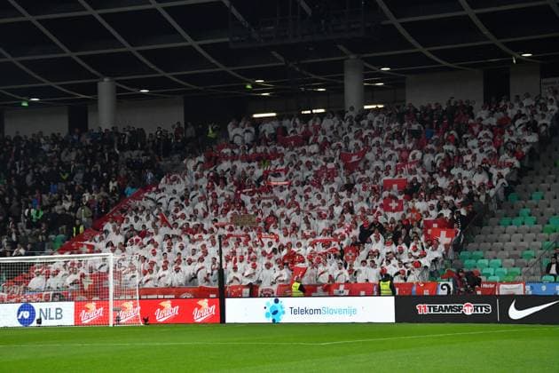 Ljubljana, Slovenia, October 13th 2025, Switzerland supporters during the UEFA European Qualifiers for 2026 World Cup, Group B match between Slovenia and Switzerland at Stadium Stozice, Ljubljana, Slovenia. (Photo by Natasa Kupljenik Sports Press Photo) Copyright: xNatasaxKupljenikx xSPPx Sportspressphoto_SPR42160