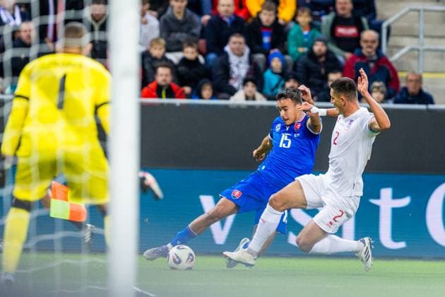 SLOVAKIA - LUXEMBOURG David Strelec of Slovakia and Seid Korac of Luxembourg during European qualifier of World Cup 2026 football match between Slovakia and Luxembourg. City Arena, Trnava, Slovakia, October 13, 2025. Copyright: xx 080A1238