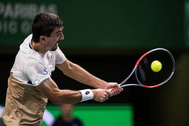251013 Sebastian Ofner of Austria competes in a men s singles tennis match during day 1 of the ATP, Tennis Herren 250 Nordic Open on October 13, 2025 in Stockholm. Photo: Emma Wallskog BILDBYRAN COP 320 EW0577 tennis nordic open nordic open 2024 bbeng österrike austria Copyright: EMMAxWALLSKOG BB251013EW061