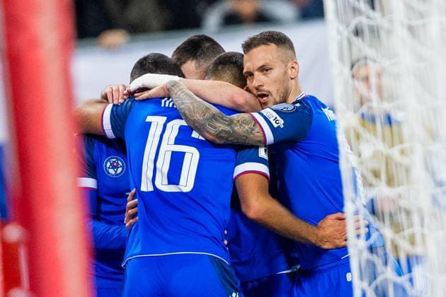 SLOVAKIA - LUXEMBOURG Lukas Haraslin of Slovakia celebrates a goal with his teammates during European qualifier of World Cup 2026 football match between Slovakia and Luxembourg. City Arena, Trnava, Slovakia, October 13, 2025. Copyright: xx 080A1638