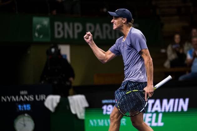 251013 Leo Borg of Sweden celebrates after winning a men s singles tennis match during day 1 of the ATP, Tennis Herren 250 Nordic Open on October 13, 2025 in Stockholm. Photo: Emma Wallskog BILDBYRAN COP 320 EW0577 tennis nordic open nordic open 2024 bbeng jubel Copyright: EMMAxWALLSKOG BB251013EW072