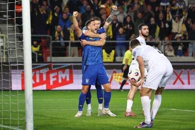 World Cup European Qualifiers Match Ukraine - Azerbaijan Oleksii Hutsulyak celebrates his goal during the football World Cup European Qualifiers match Ukraine - Azerbaijan at Cracovia Stadium in Krakow, Poland on October 13, 2025. Krakow Poland  Copyright: xJakubxPorzyckix originalFilename:porzycki-worldcup251013_npmyR.jpg