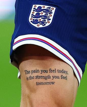 A tattoo on the leg of Sydie Peck of England England U21, U 21 v Andorra U21, UEFA U21 Championship Qualifying, Group D, Football, Pride Park, Derby, UK - 13 Oct 2025Derby Pride Park United Kingdom EDITORIAL USE ONLY No use with unauthorised audio, video, data, fixture lists, club league logos or live services. Online in-match use limited to 120 images, no video emulation. No use in betting, games or single club league player publications. Copyright: xMattxWest Shutterstockx 15523218aq