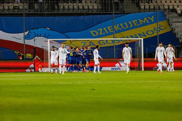 Players of Ukraine seen celebrating after goal during World Cup 2026 European qualification game between national teams of Ukraine and Azerbaijan (Ernest Kolodziej Ball Raw Images) Cracow Cracovia Stadium Poland Copyright: xErnestxKolodziejx ernestkolodziej_ukraine_azarbaijan_pt2_2526-093