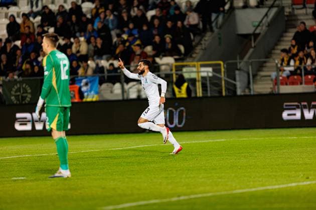 Elvin Jafarguliyev seen celebrating after goal during World Cup 2026 European qualification game between national teams of Ukraine and Azerbaijan (Ernest Kolodziej Ball Raw Images) Cracow Cracovia Stadium Poland Copyright: xErnestxKolodziejx ernestkolodziej_ukraine_azarbaijan_pt2_2526-119