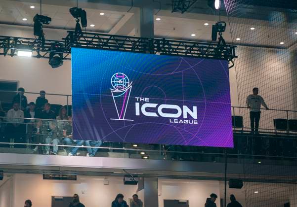 Logo von der Icon League an der Anzeigtafel 13.10.2025, Fussball, The Icon League, GER, Düsseldorf, Castello Düsseldorf Copyright: HMBxMedia xMarcoxBader